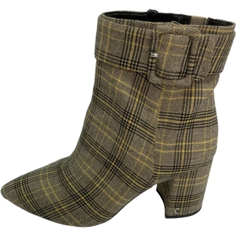 Sam Edelman Circus Hardee Gray Yellow Plaid Pointy Toe Heeled Ankle Boots